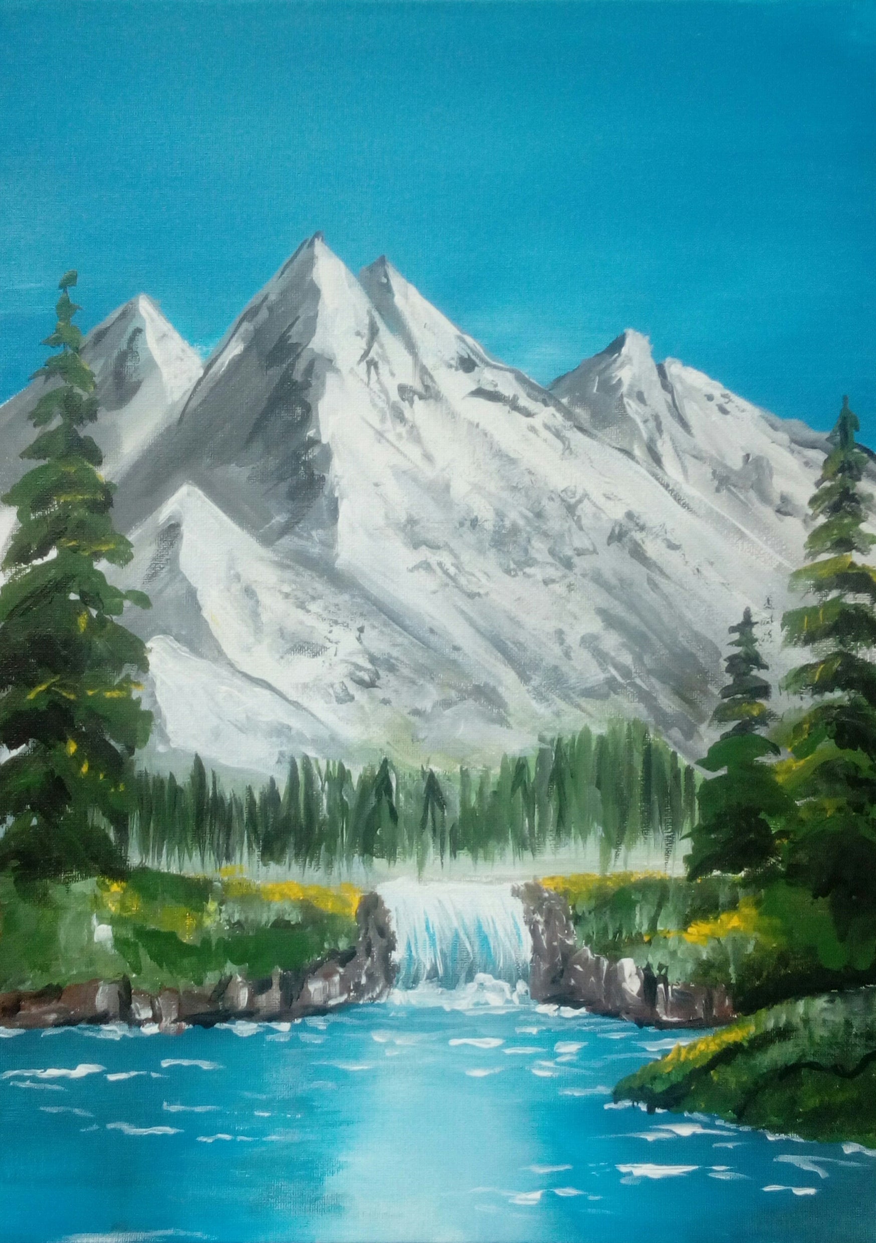 Learn to paint Bob Ross Snowy Mountains Paintvine